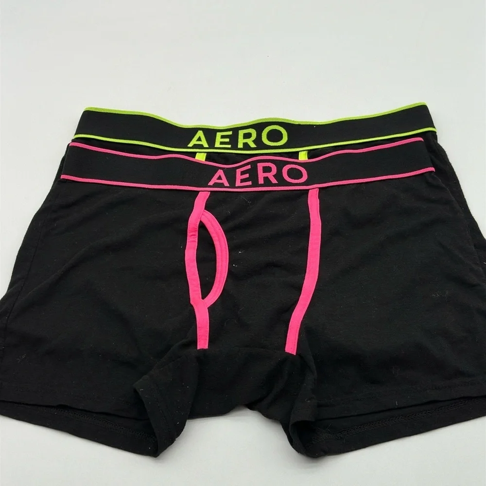 Aeropostale Boxer Brief Size Medium 2 Count Fly-Front Cotton Stretch Pink &Green